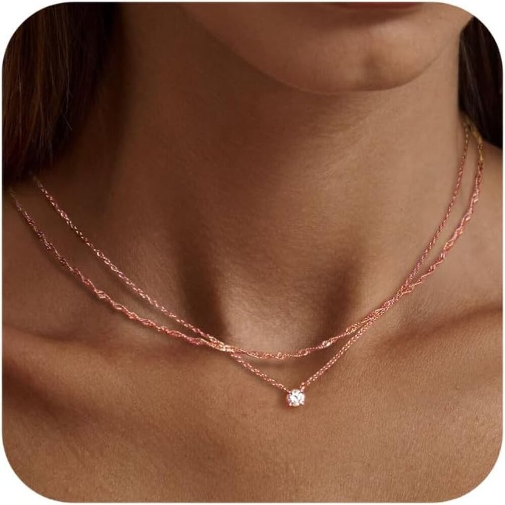 Diamond Necklaces for Women, Dainty 14k Gold/Sterling Silver Choker Necklace Sim